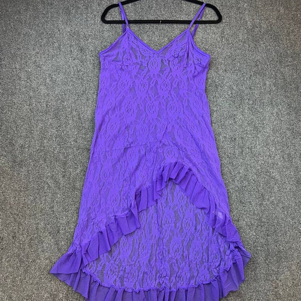 Elegant Moments Purple Lace Ruffle Dress Women’s Size M Made in Taiwan Nylon